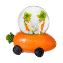 Hop Into Spring Water Globe Resin Carrot Car with Easter Bunny Scene, 6.5"L