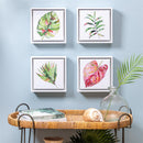 Tropical Oasis Indoor Wall Decor, Canvas, Palm Leaf Mini Canvas with White Frame, 8", Asst of 4