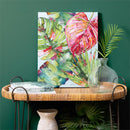 Palm Beach Indoor Wall Decor, Textile, Pink & Green Palm Leaves Canvas, 16" L x 20" H