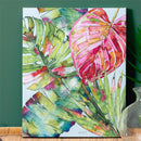 Palm Beach Indoor Wall Decor, Textile, Pink & Green Palm Leaves Canvas, 16" L x 20" H