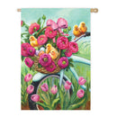 Floral Bicycle Chicks House Textured Suede Flag,13es9559