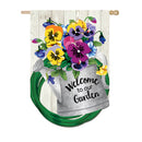 Shaped Pansy Watering Can House Linen Flag,13l9593