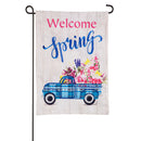 Welcome Spring Plaid Truck Garden Burlap Flag,14b9517