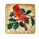 16.5" Hand Painted Embossed Square Glass Bird Bath, Holiday Cardinal,2gb6933
