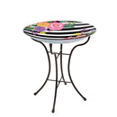16" Glass Bird Bath with Stand, Striped Florals,2gb7005