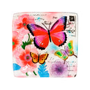 16.5" Hand Painted Embossed Square Glass Bird Bath, Butterfly Prints,2gb851