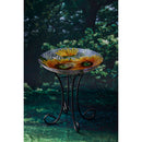 18" Solar Hand Painted Embossed Glass Bird Bath with Stand, Harvest Sunflowers,2sp6286