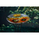 18" Solar Hand Painted Embossed Glass Bird Bath with Stand, Harvest Sunflowers,2sp6286