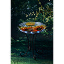 18" Solar Hand Painted Embossed Glass Bird Bath with Stand, Harvest Sunflowers,2sp6286