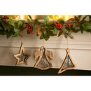 Metal and Wood Ornament, Star/Christmas Tree/Angel, 3 Assorted,3otm196
