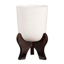 White Metal Planter with Wooden Legs, Set of 2,8pmtl306
